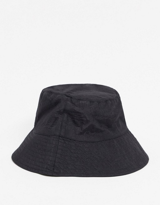 ASOS DESIGN wide brim bucket hat in black nylon