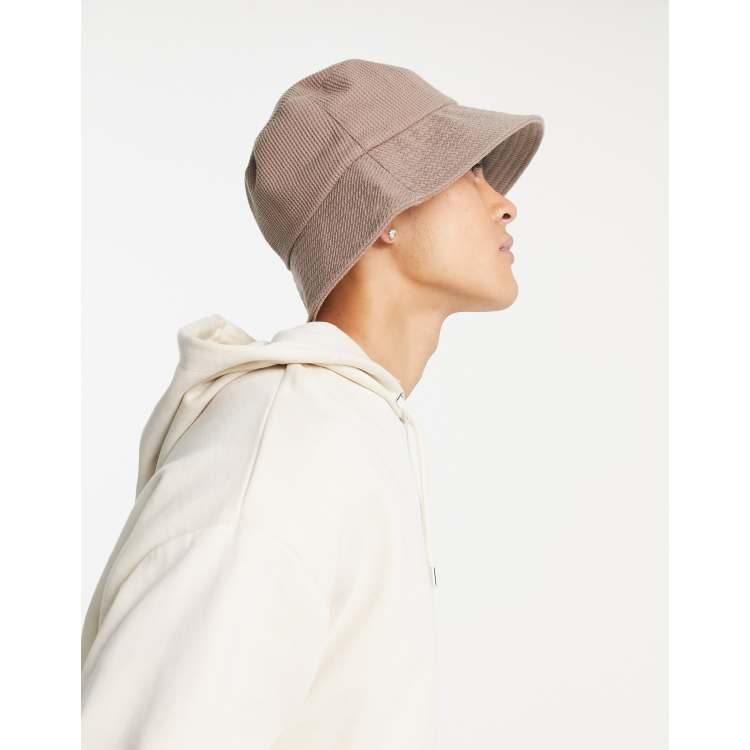 ASOS DESIGN wide brim bucket hat in brown waffle