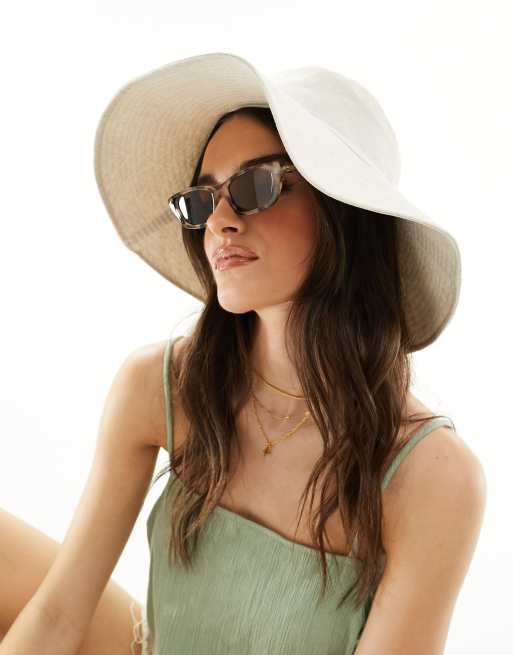  ASOS DESIGN wide brim bucket hat in natural fabrication