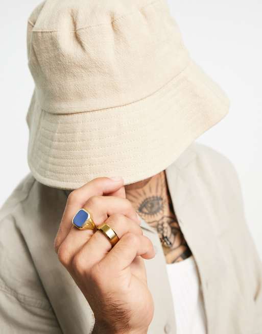 ASOS DESIGN wide brim bucket hat in stone linen ASOS