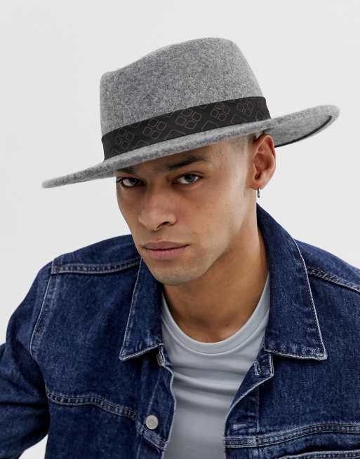 ASOS DESIGN wide brim pork pie hat in gray with vintage inspired