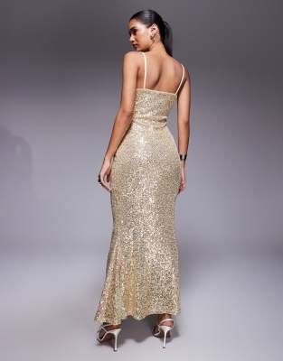 Asos Design Wide Cami Strap All Over Sequin Midi Dress In Neutral