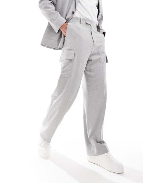 ASOS DESIGN wide cargo microtexture suit trouser in grey - view 1