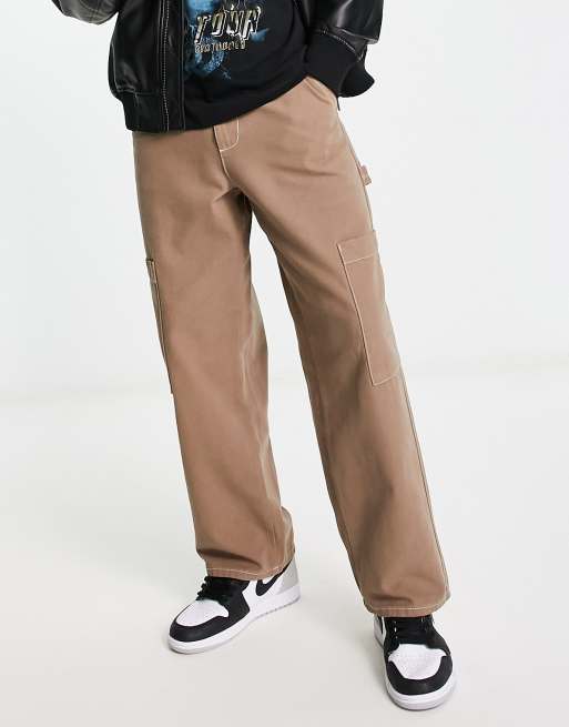 ASOS DESIGN Tall washed moto cargo pants with 3D pockets in brown