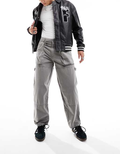 ASOS DESIGN wide cargo pants in charcoal ripstop