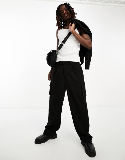 ASOS DESIGN wide cargo pocket pants in black (part of a set)