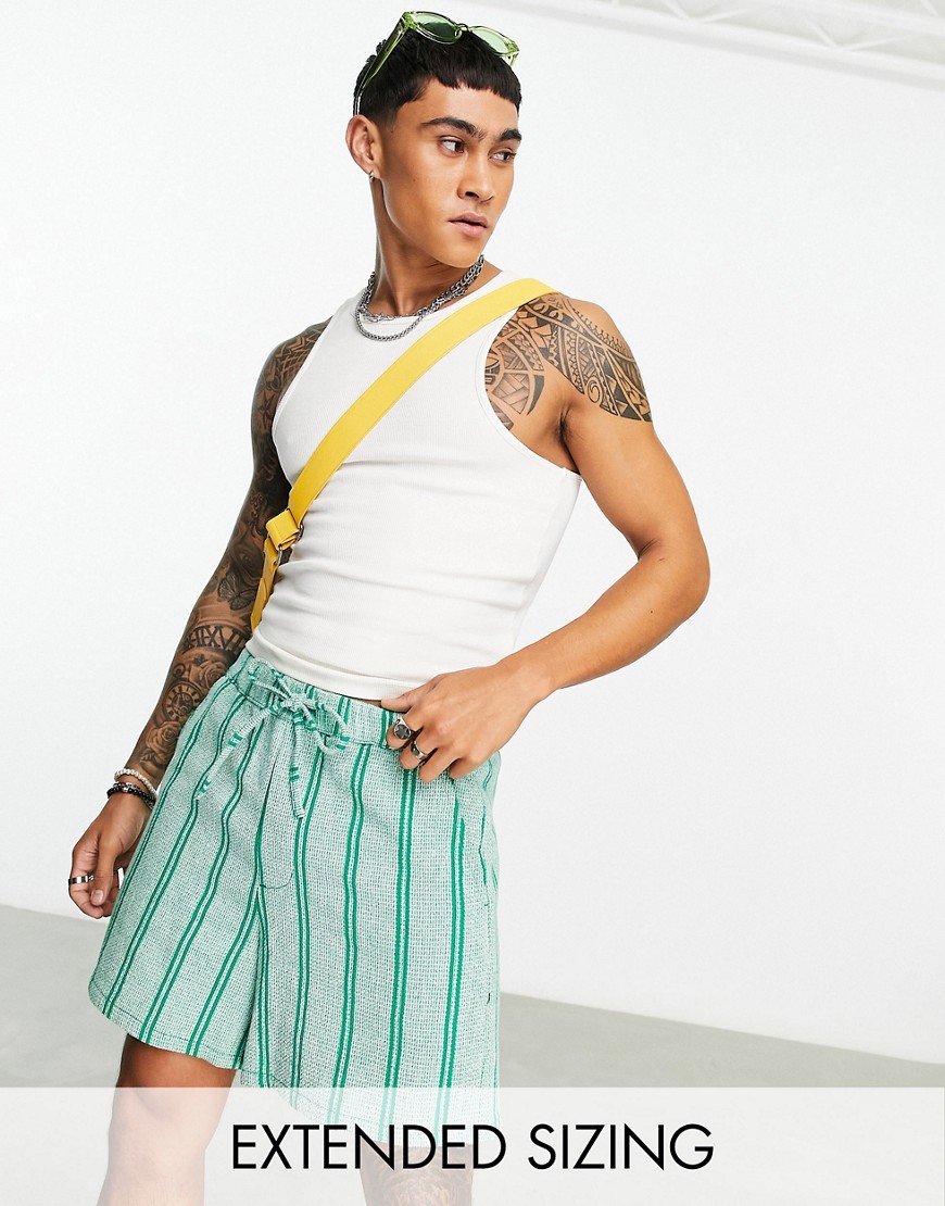 ASOS DESIGN wide cargo shorts with crinkle texture in turquoise-Multi