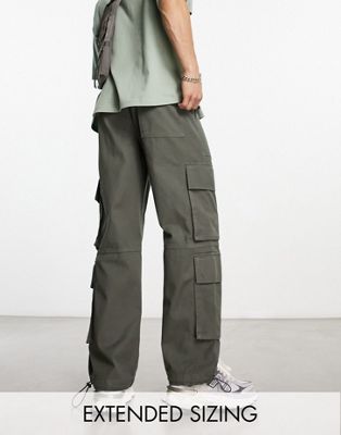 ASOS DESIGN wide cargo trousers with multi pockets in khaki