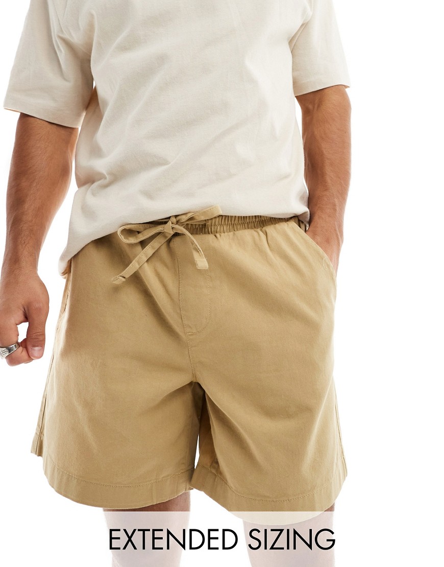 ASOS DESIGN wide chino short in regular length with elasticated waist in tan-Brown