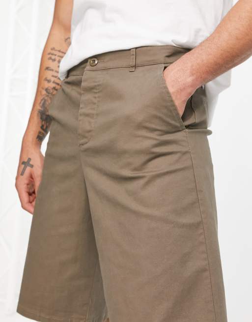 ASOS DESIGN wide chino shorts in brown, 3 of 4