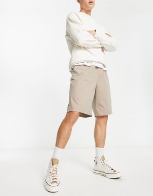 ASOS DESIGN wide chino shorts in longer length in brown | ASOS