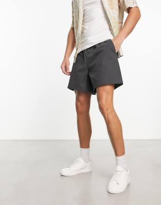 ASOS DESIGN ASOS DESIGN wide chino shorts in shorter length in charcoal-Grey