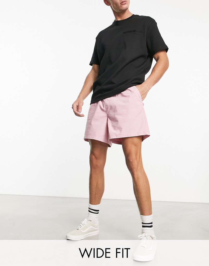 ASOS DESIGN wide chino shorts in shorter length in pink