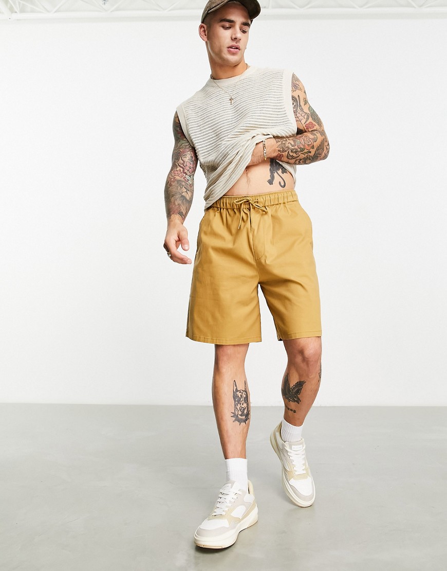 Asos Design Wide Chino Shorts In Tan-brown