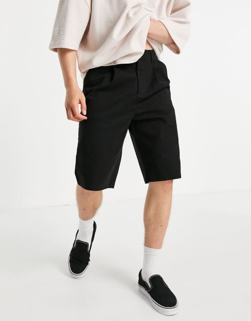 ASOS DESIGN wide chino shorts with pleats in black