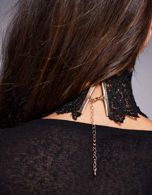 ASOS DESIGN wide choker with lace detail in black, 3 of 3