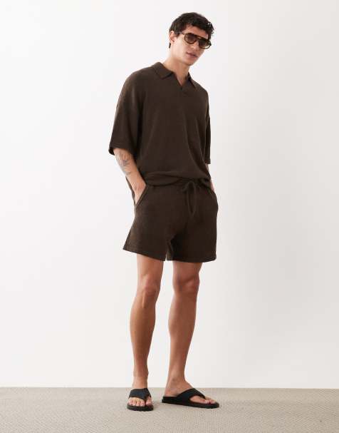 ASOS DESIGN wide co-ord knitted boucle shorts in brown - view 1