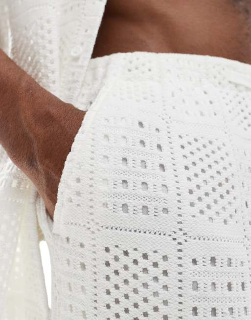ASOS DESIGN wide crochet pants with elastic waist in white