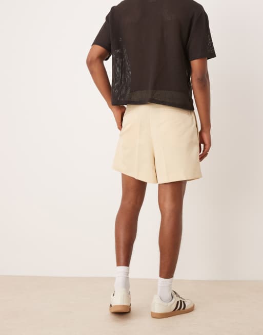 ASOS DESIGN wide cropped dressy shorts with front pleat in buttermilk