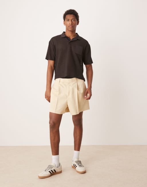 ASOS DESIGN wide cropped dressy shorts with front pleat in buttermilk