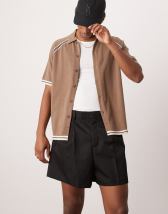 ASOS DESIGN shorter length linen blend shorts in brown