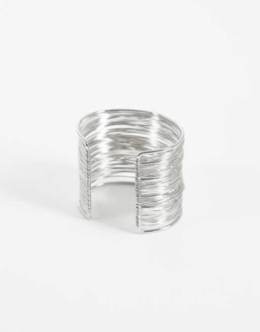 ASOS DESIGN wide cuff bracelet with wire design in silver tone, 3 of 3