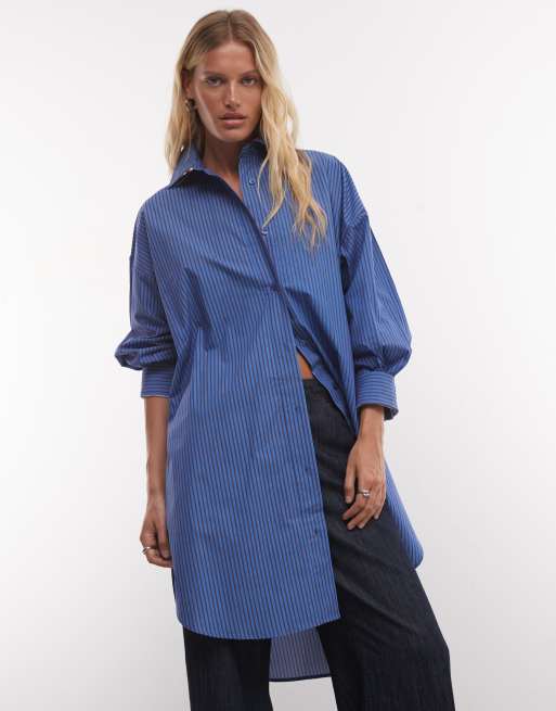 ASOS DESIGN wide cuff longline oversized shirt in stripe, 2 of 4