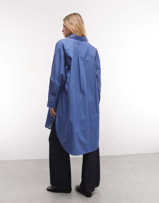 ASOS DESIGN wide cuff longline oversized shirt in stripe, 4 of 4