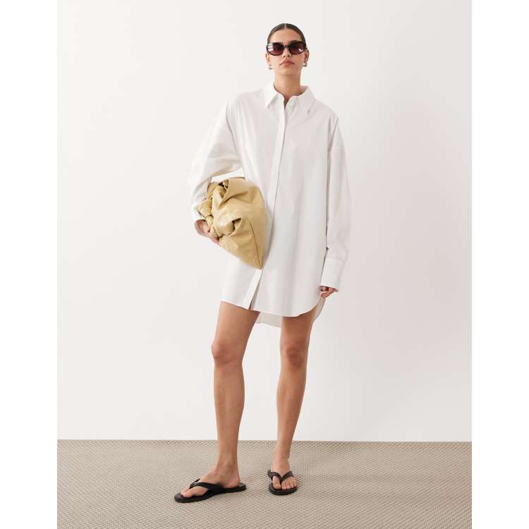 asos white shirt dress ASOS DESIGN cotton mini shirt dress in white