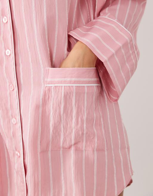 ASOS DESIGN wide cuff shirt mini dress with contrast trims in pink stripe, 2 of 4