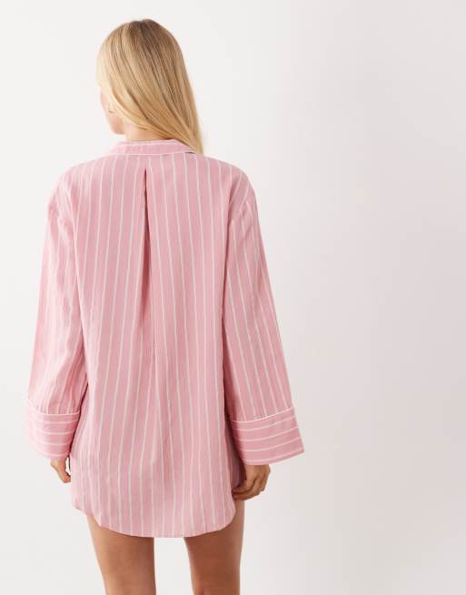 ASOS DESIGN wide cuff shirt mini dress with contrast trims in pink stripe, 4 of 4