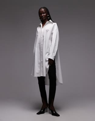 Asos Design Wide Cuffs Longline Oversized Shirt In White