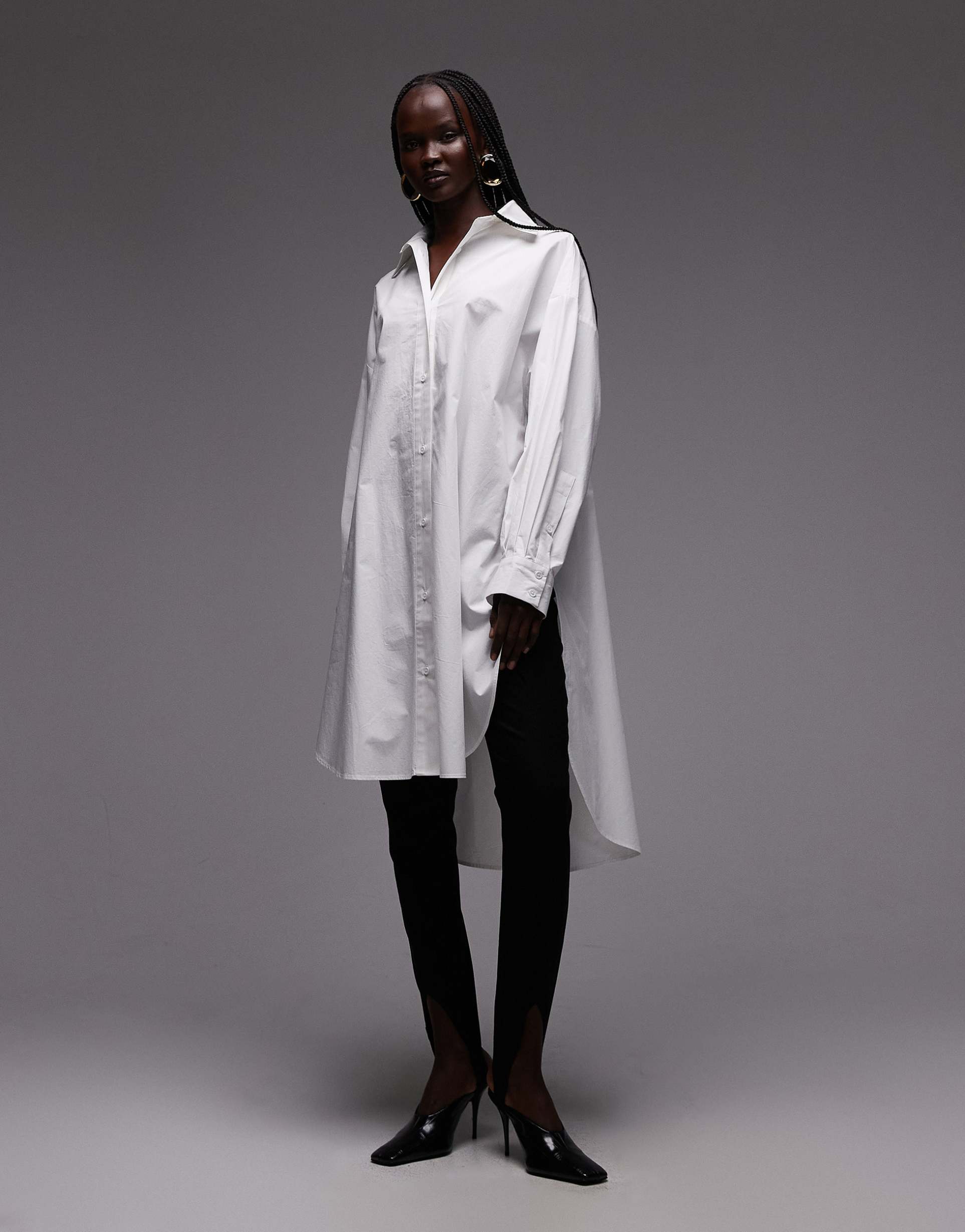 asos design wide cuffs longline oversized shirt in white