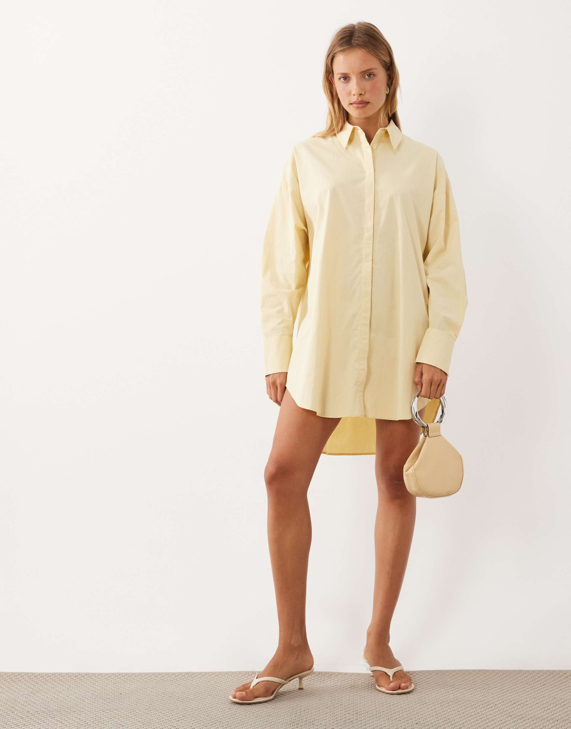 asos design wide cuffs mini shirt dress in buttermilk