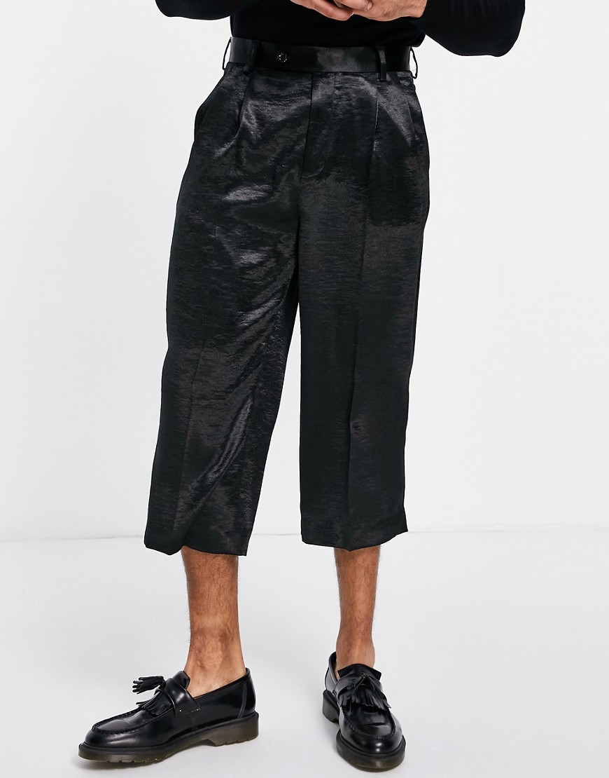 ASOS DESIGN wide cullotte smart trousers in high shine black