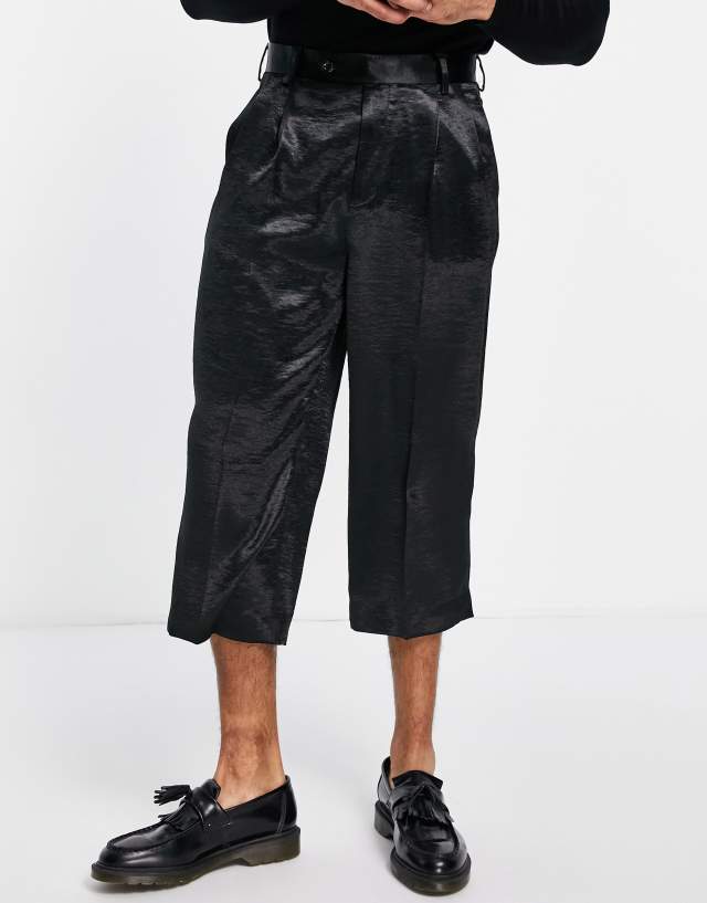 ASOS DESIGN wide culotte smart pants in high shine black