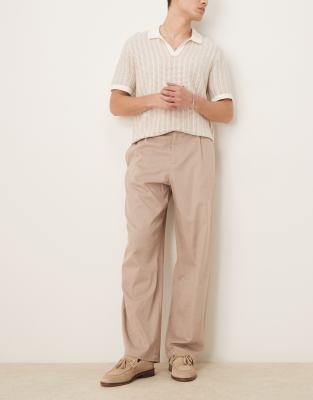 Asos Design Wide Darted Linen Pants In Neutral