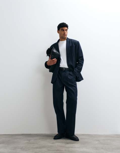 ASOS DESIGN wide denim look suit in navy - view 1