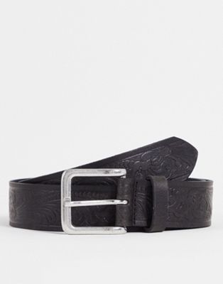 ASOS DESIGN wide embossed leather belt in black
