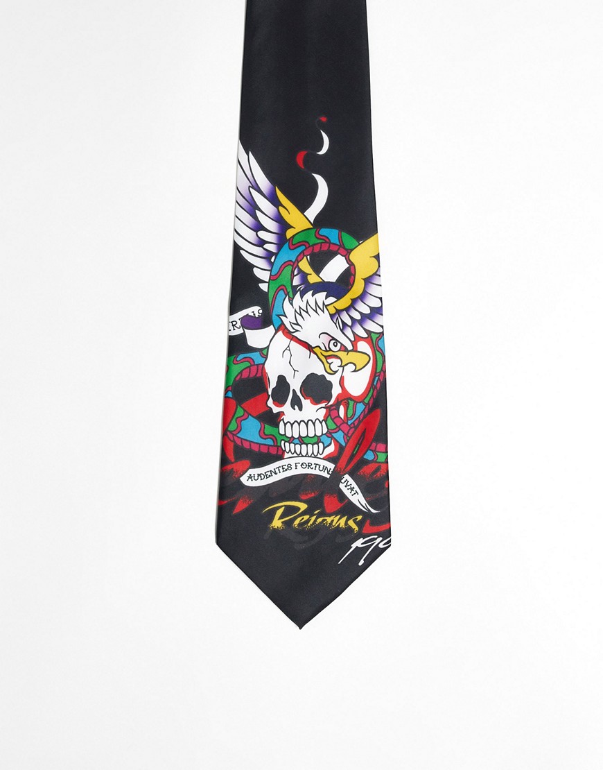 ASOS DESIGN wide fashion tie with skull print in black