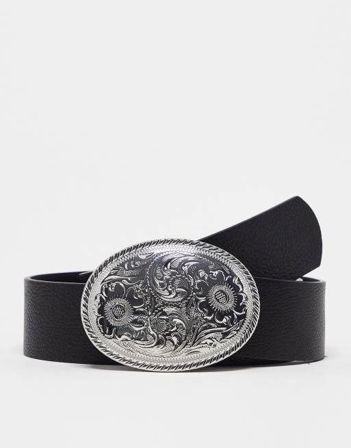 Black Wide Western Buckle Belt