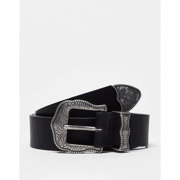 ASOS DESIGN leather wide belt in black with matte black buckle