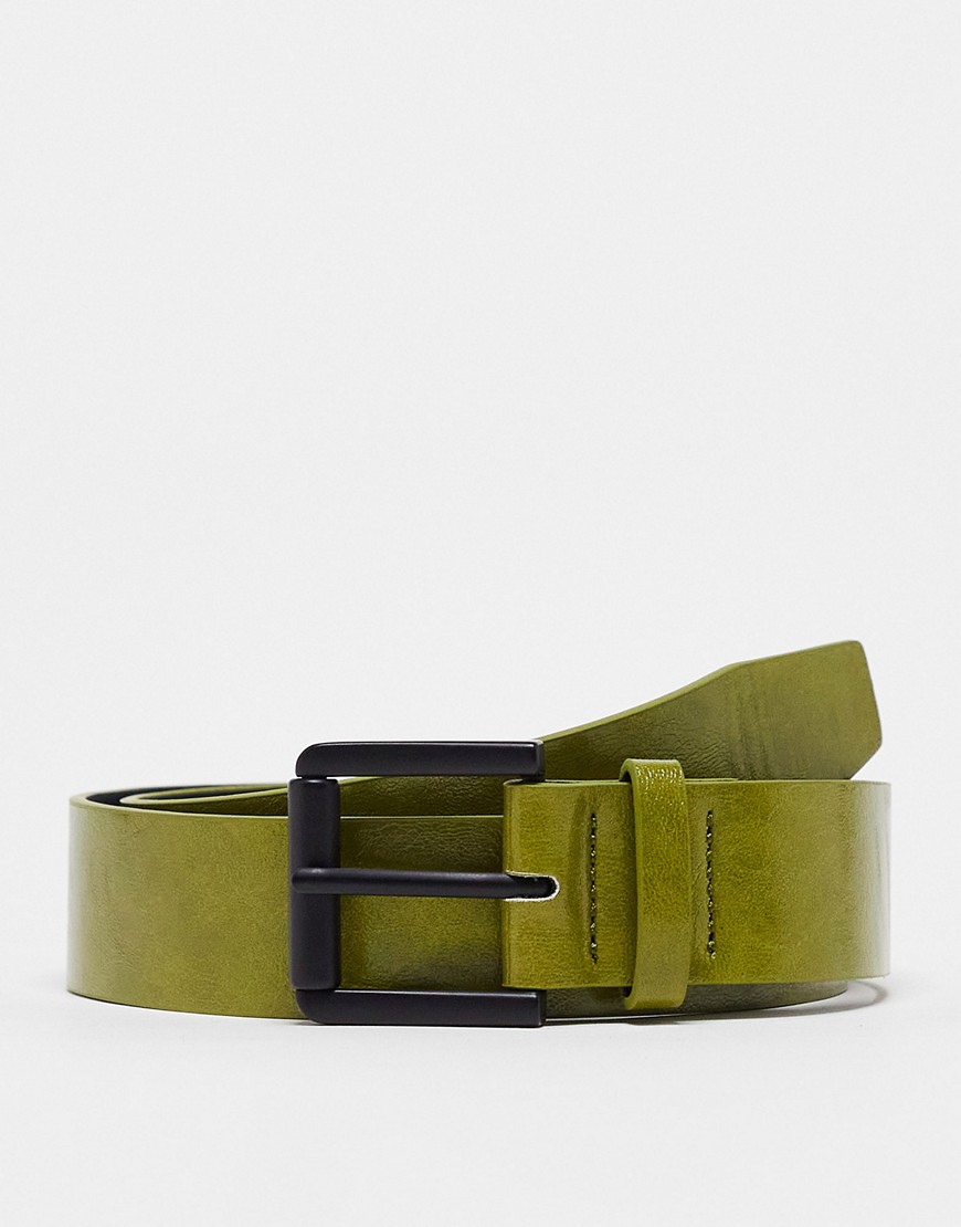 ASOS DESIGN wide faux leather belt in green texture