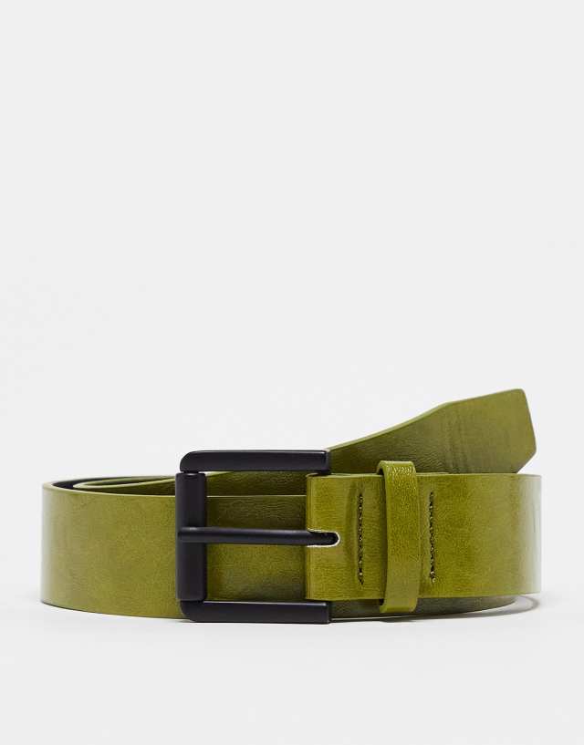 ASOS DESIGN - wide faux leather belt in green texture