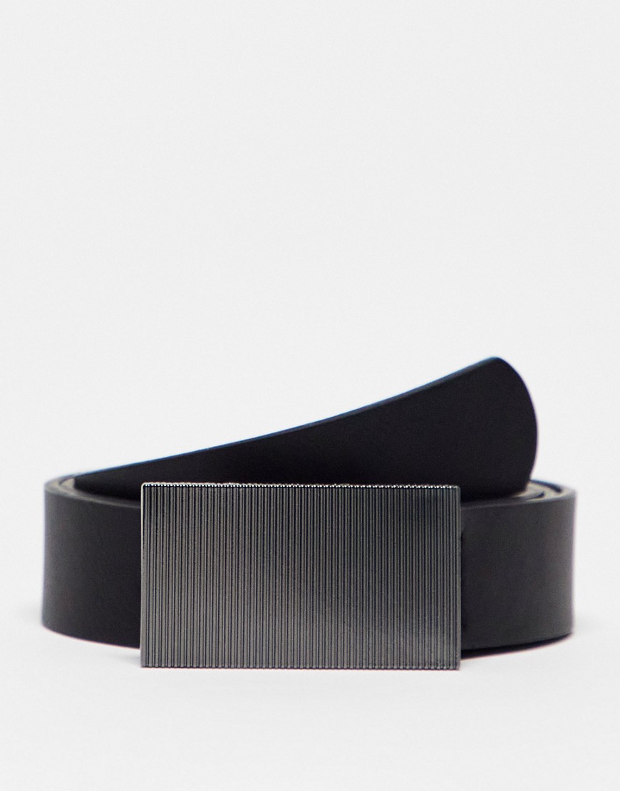 ASOS DESIGN wide faux leather belt with smart buckle-Black