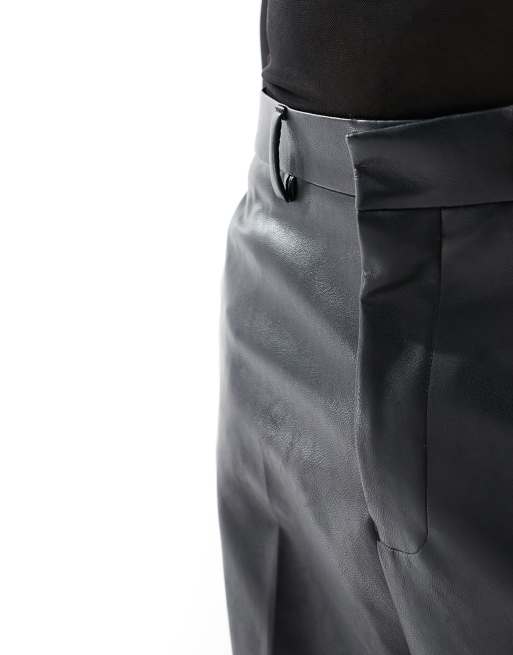 gracia faux leather armored sleeve dress Black Faux Leather Wide Leg Pants - All Bottoms