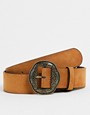 ASOS DESIGN wide faux suede belt with burnished gold western buckle in brown