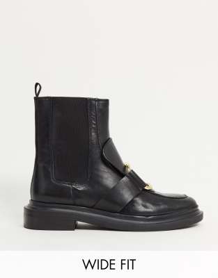 black leather wide fit ankle boots