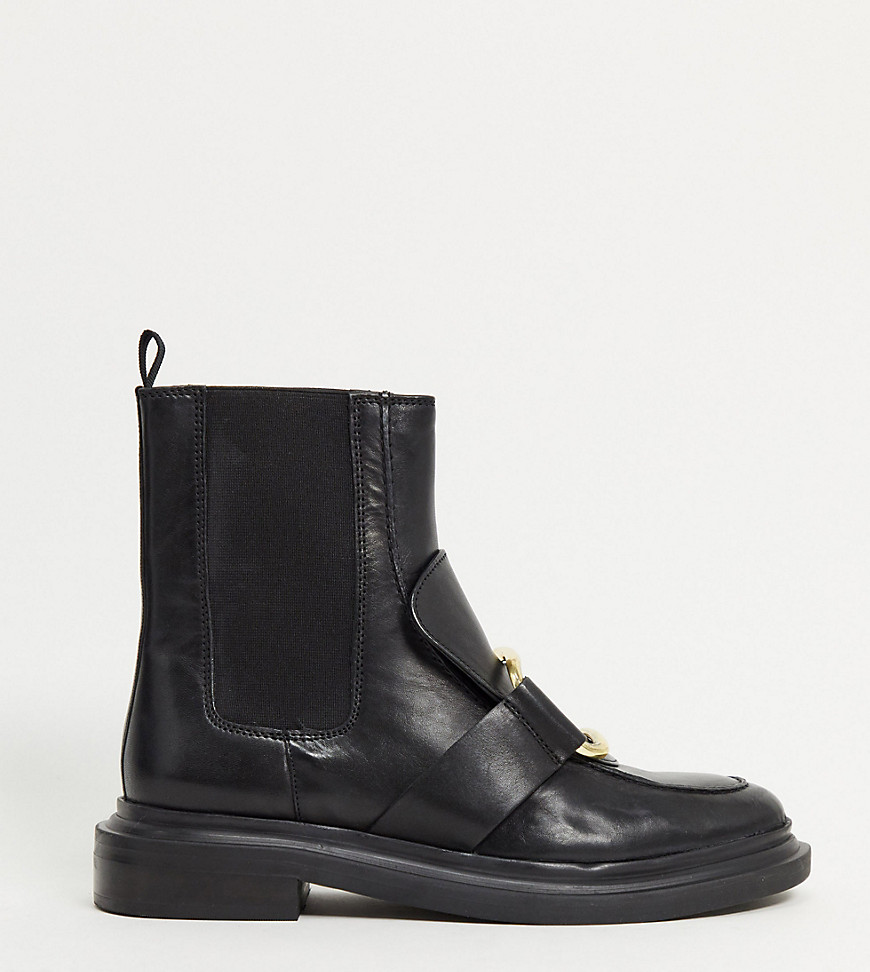 Asos Design Wide Fit Antarctic Premium Leather Paneled Chelsea Boots In Black