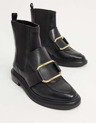 black leather wide fit ankle boots
